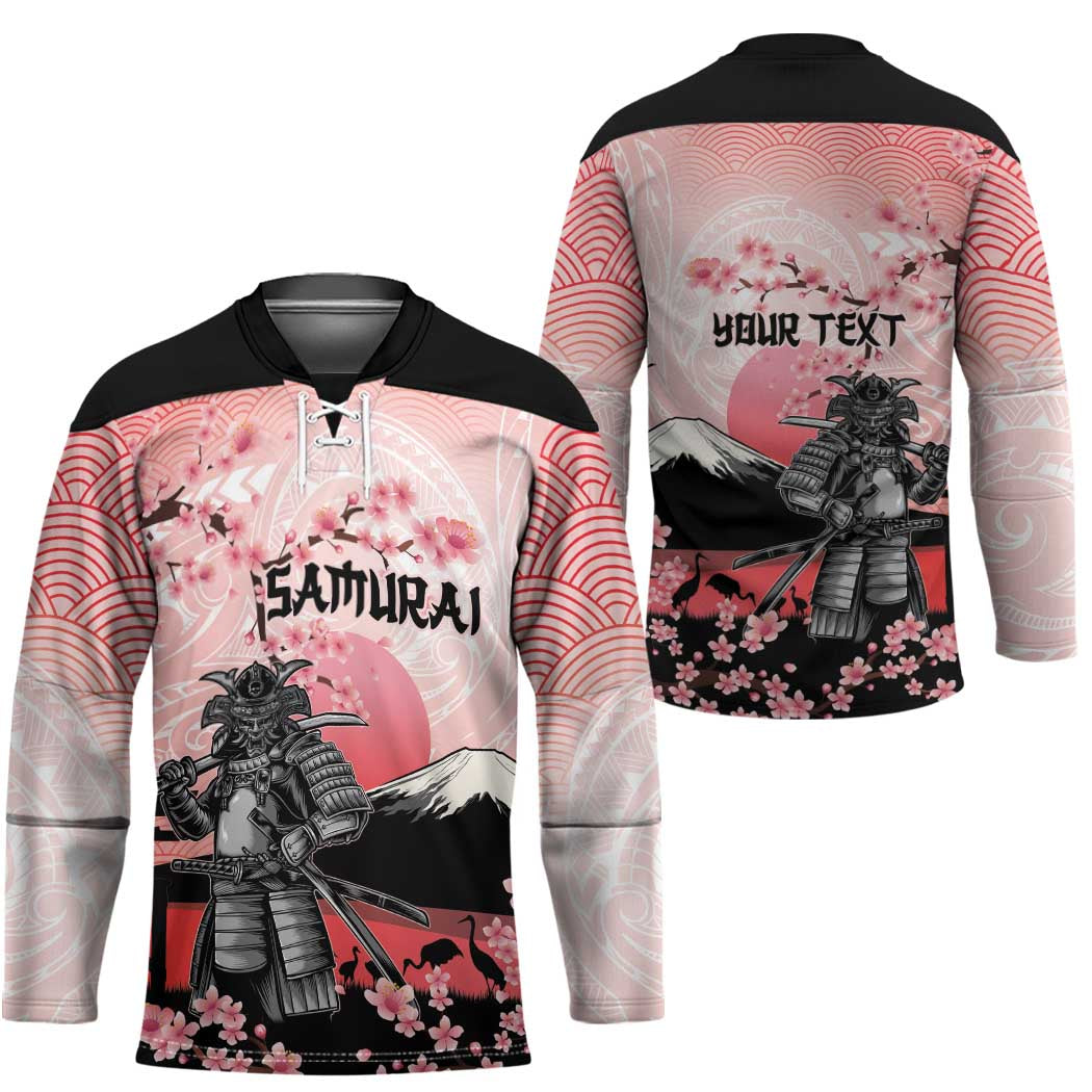 Personalised Japan Samurai Warrior Hockey Jersey Japanese Cherry Blossom Polynesian Pattern - Polynesian Pride