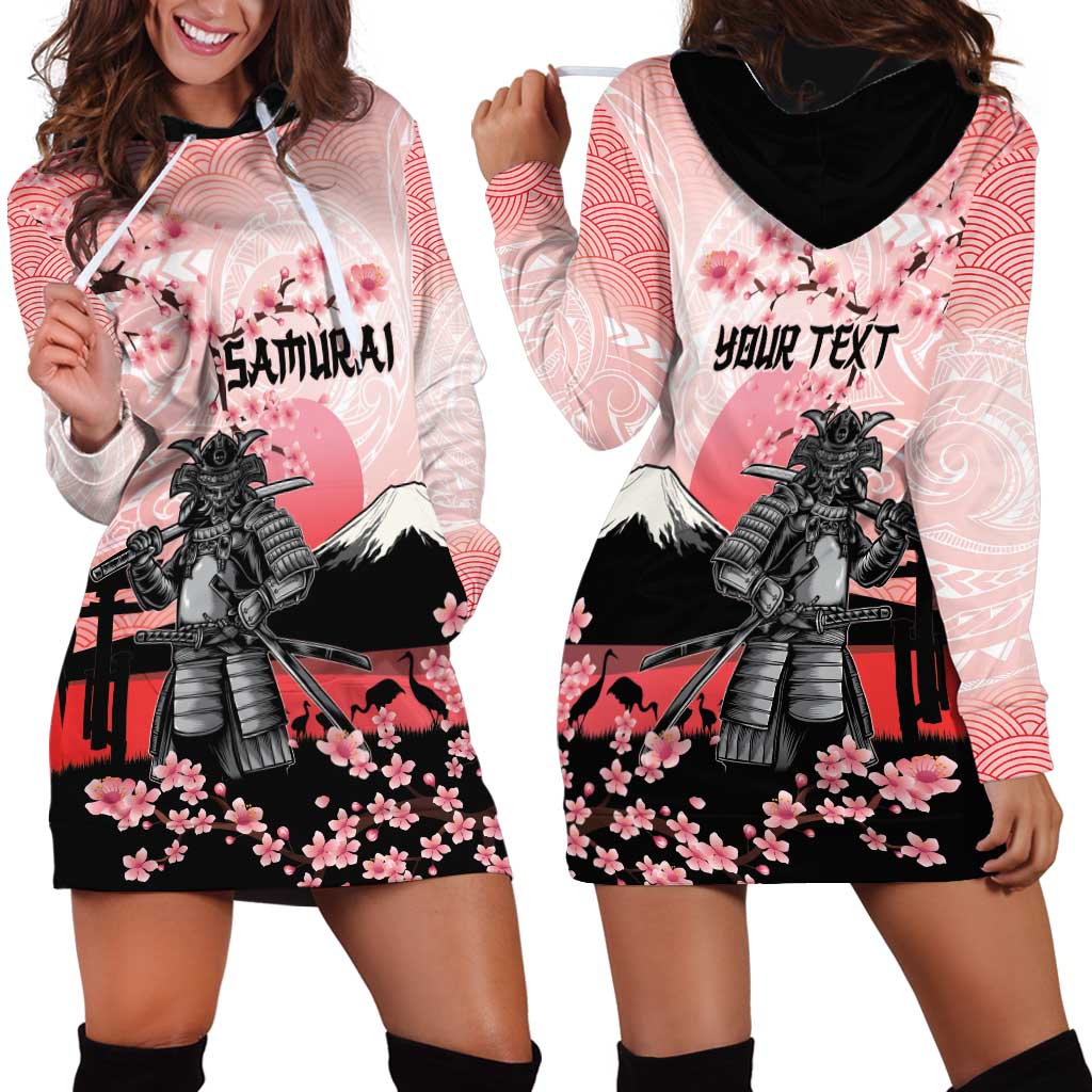 Personalised Japan Samurai Warrior Hoodie Dress Japanese Cherry Blossom Polynesian Pattern LT14 - Polynesian Pride