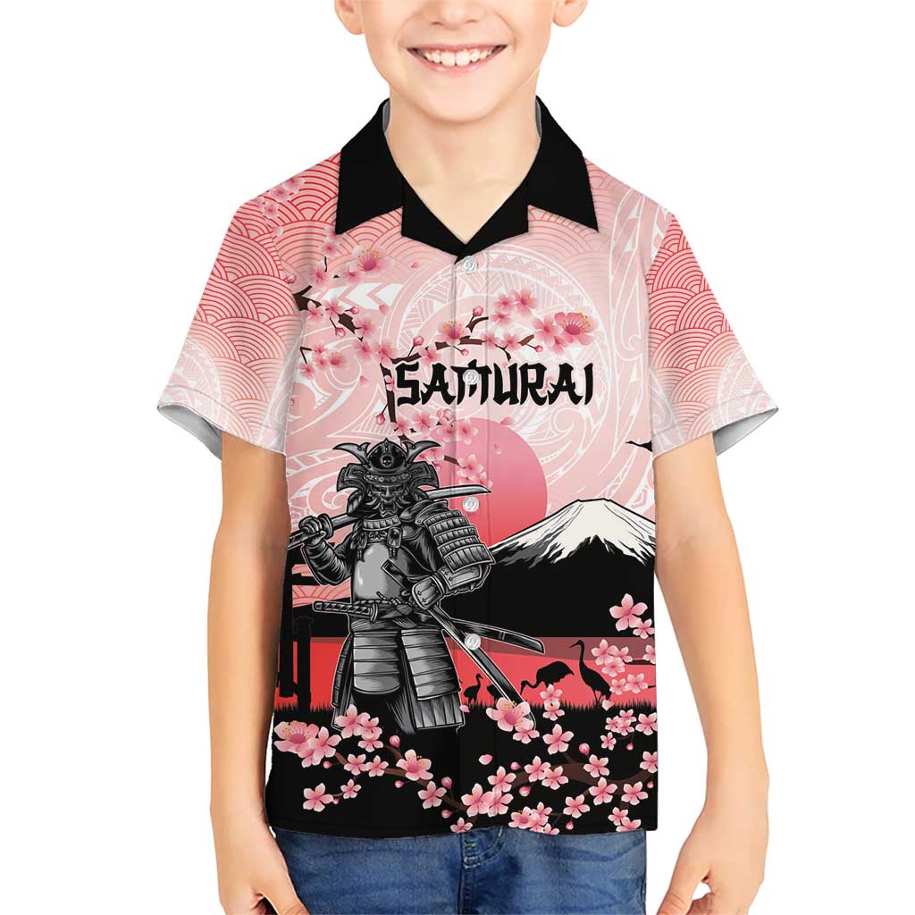 Personalised Japan Samurai Warrior Kid Hawaiian Shirt Japanese Cherry Blossom Polynesian Pattern LT14 Kid Pink - Polynesian Pride