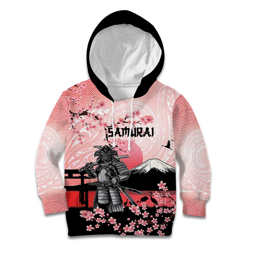 Personalised Japan Samurai Warrior Kid Hoodie Japanese Cherry Blossom Polynesian Pattern LT14 Hoodie Pink - Polynesian Pride