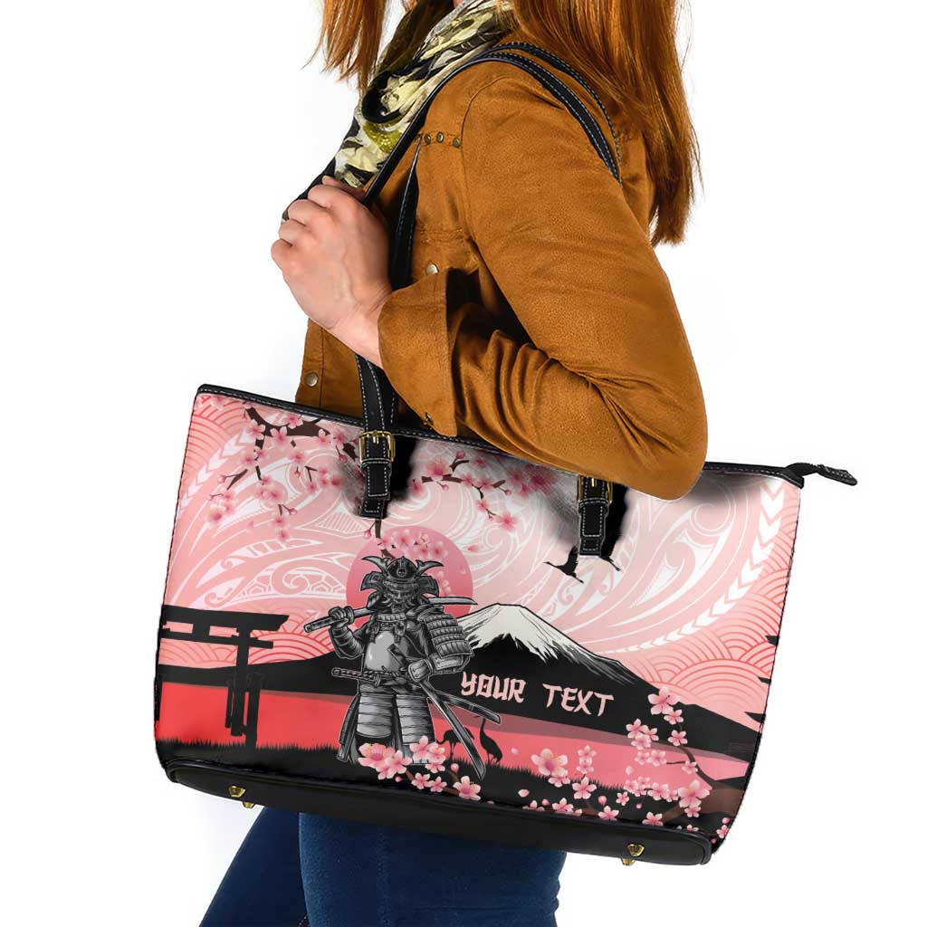 Personalised Japan Samurai Warrior Leather Tote Bag Japanese Cherry Blossom Polynesian Pattern LT14 Pink - Polynesian Pride