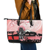 Personalised Japan Samurai Warrior Leather Tote Bag Japanese Cherry Blossom Polynesian Pattern LT14 - Polynesian Pride