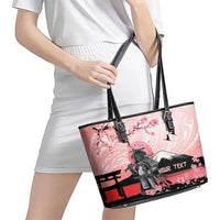 Personalised Japan Samurai Warrior Leather Tote Bag Japanese Cherry Blossom Polynesian Pattern LT14 - Polynesian Pride
