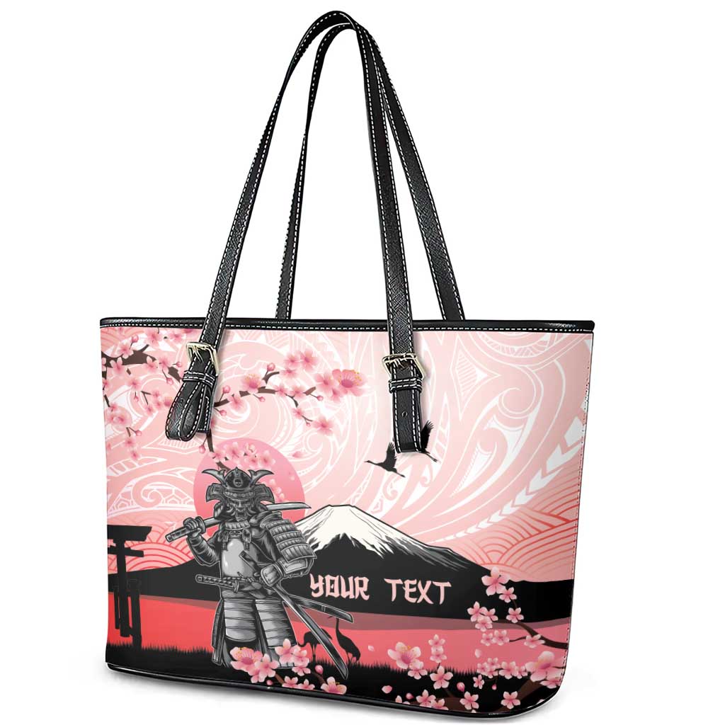 Personalised Japan Samurai Warrior Leather Tote Bag Japanese Cherry Blossom Polynesian Pattern LT14 - Polynesian Pride