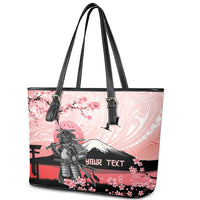 Personalised Japan Samurai Warrior Leather Tote Bag Japanese Cherry Blossom Polynesian Pattern LT14 - Polynesian Pride
