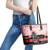 Personalised Japan Samurai Warrior Leather Tote Bag Japanese Cherry Blossom Polynesian Pattern LT14 - Polynesian Pride