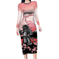 Personalised Japan Samurai Warrior Long Sleeve Bodycon Dress Japanese Cherry Blossom Polynesian Pattern LT14 Long Dress Pink - Polynesian Pride