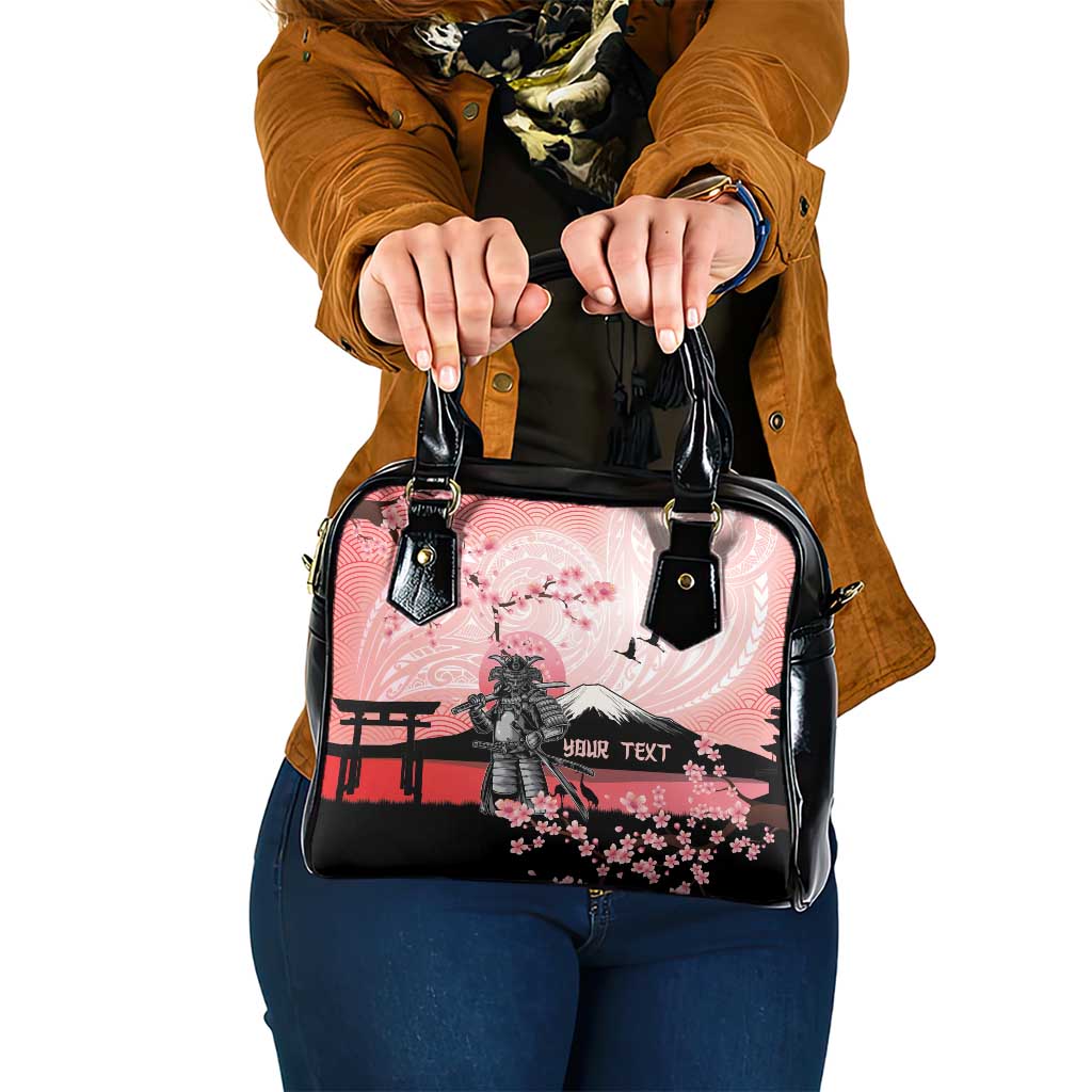 Personalised Japan Samurai Warrior Shoulder Handbag Japanese Cherry Blossom Polynesian Pattern - Polynesian Pride