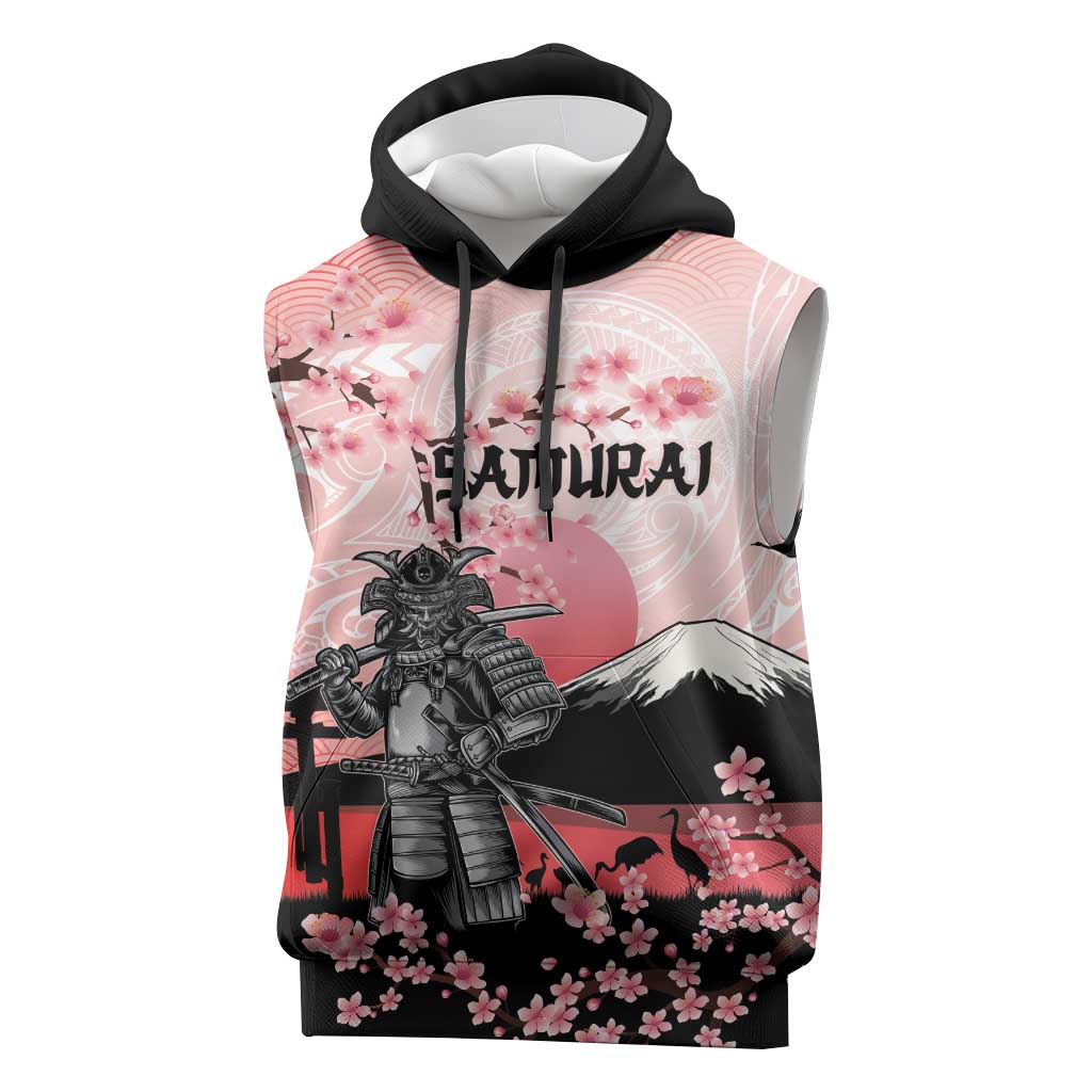 Personalised Japan Samurai Warrior Sleeveless Hoodie Japanese Cherry Blossom Polynesian Pattern LT14 Pink - Polynesian Pride