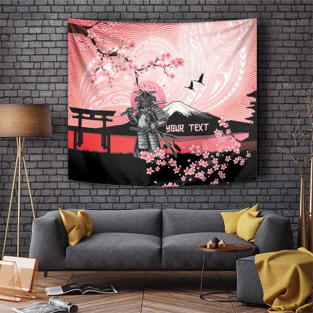 Personalised Japan Samurai Warrior Tapestry Japanese Cherry Blossom Polynesian Pattern LT14 Pink - Polynesian Pride