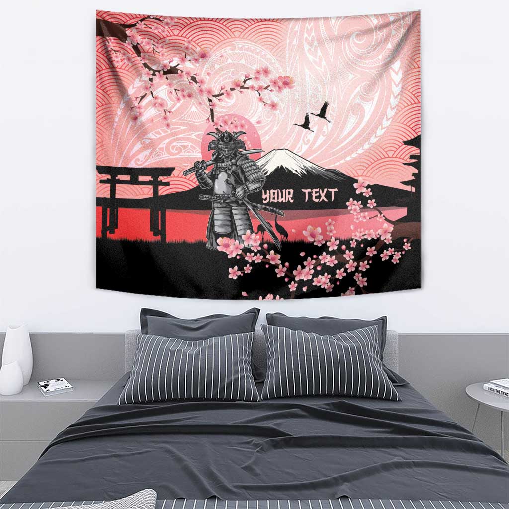 Personalised Japan Samurai Warrior Tapestry Japanese Cherry Blossom Polynesian Pattern LT14 - Polynesian Pride