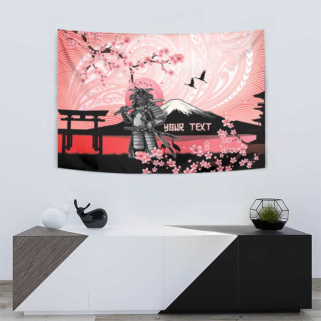 Personalised Japan Samurai Warrior Tapestry Japanese Cherry Blossom Polynesian Pattern LT14 - Polynesian Pride