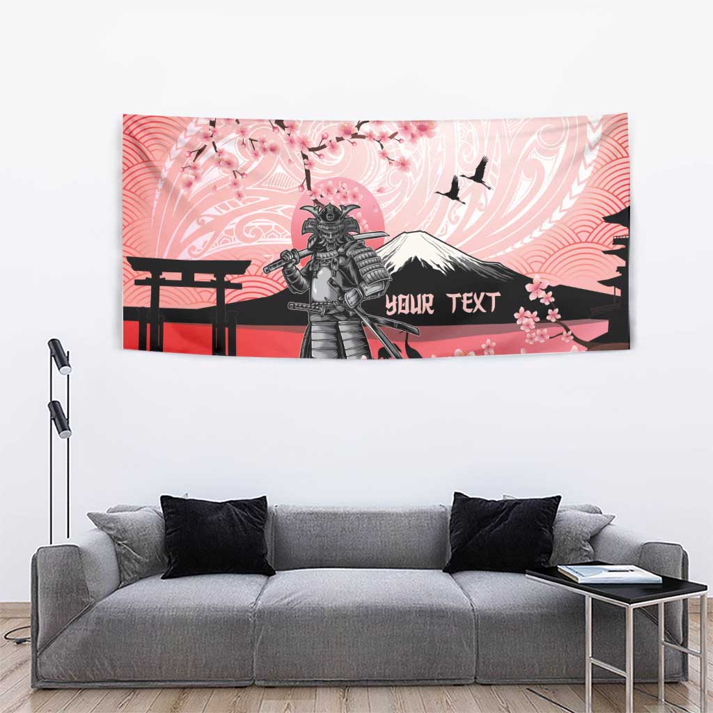Personalised Japan Samurai Warrior Tapestry Japanese Cherry Blossom Polynesian Pattern LT14 - Polynesian Pride