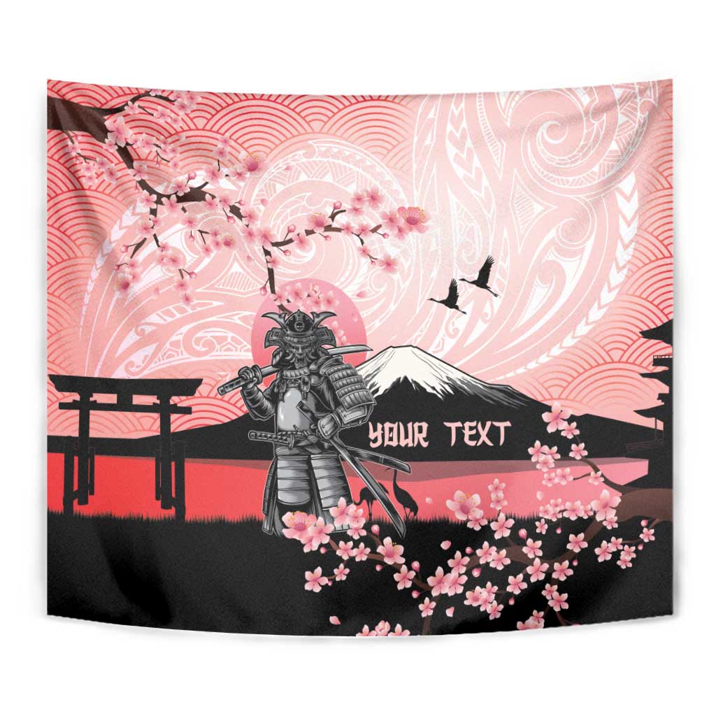 Personalised Japan Samurai Warrior Tapestry Japanese Cherry Blossom Polynesian Pattern LT14 - Polynesian Pride