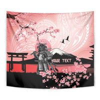 Personalised Japan Samurai Warrior Tapestry Japanese Cherry Blossom Polynesian Pattern LT14 - Polynesian Pride