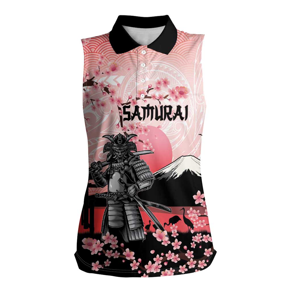 Personalised Japan Samurai Warrior Women Sleeveless Polo Shirt Japanese Cherry Blossom Polynesian Pattern LT14 Female Pink - Polynesian Pride