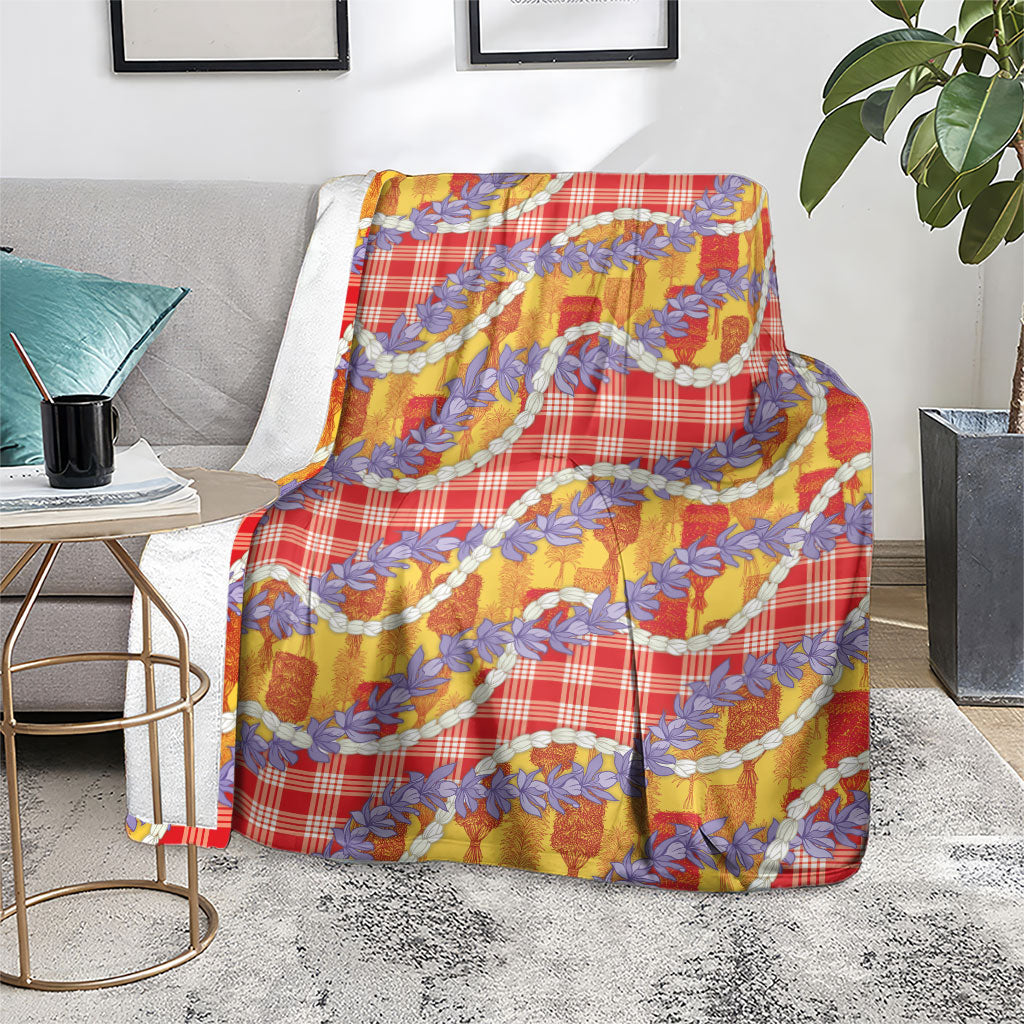 Hawaii Kahili Palaka Motifs Blanket Hawaiian Honohono Pikake Lei