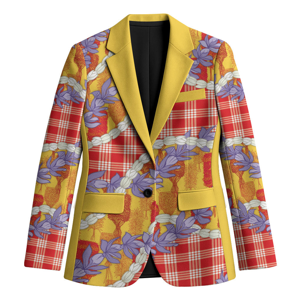 Hawaii Kahili Palaka Motifs Blazer Hawaiian Honohono Pikake Lei