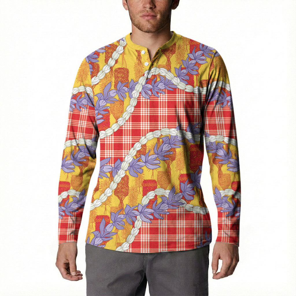 Hawaii Kahili Palaka Motifs Button Sweatshirt Hawaiian Honohono Pikake Lei