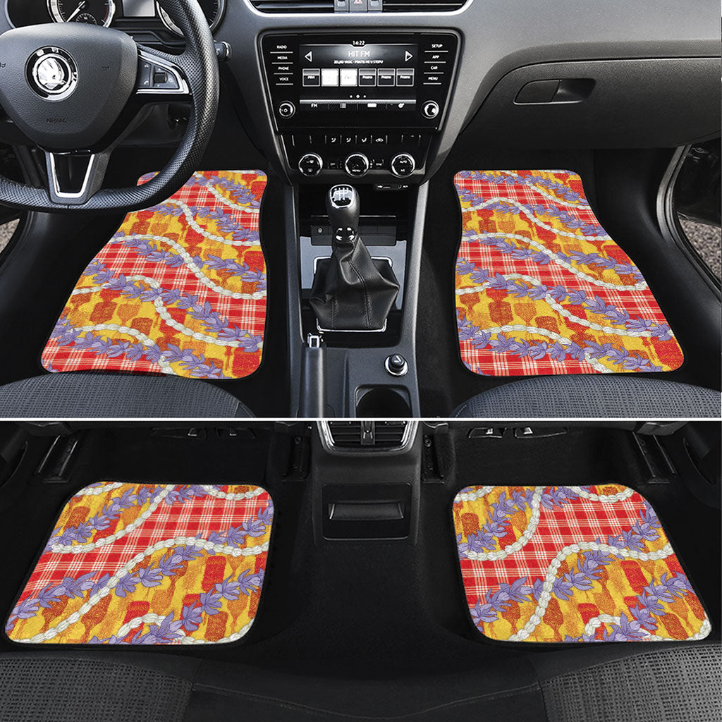 Hawaii Kahili Palaka Motifs Car Mats Hawaiian Honohono Pikake Lei LT14 Set 4pcs Red - Polynesian Pride