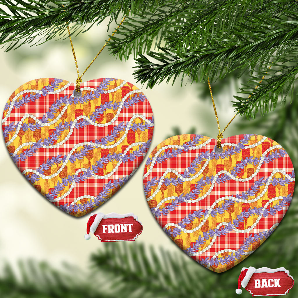 Hawaii Kahili Palaka Motifs Ceramic Ornament Hawaiian Honohono Pikake Lei LT14 Heart Red - Polynesian Pride