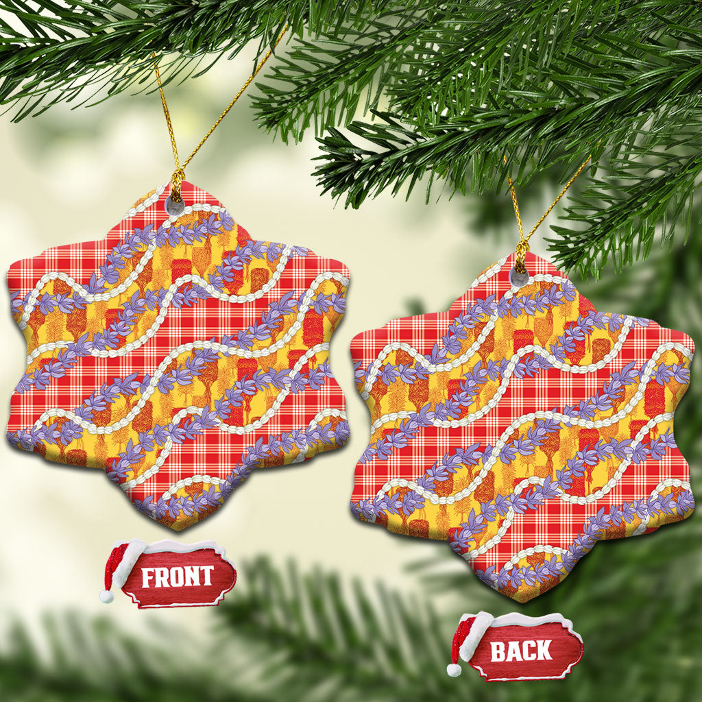 Hawaii Kahili Palaka Motifs Ceramic Ornament Hawaiian Honohono Pikake Lei LT14 Snow Flake Red - Polynesian Pride