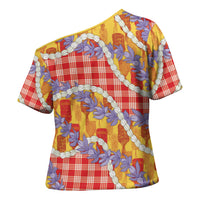 Hawaii Kahili Palaka Motifs Cross Shoulder Shirt Hawaiian Honohono Pikake Lei