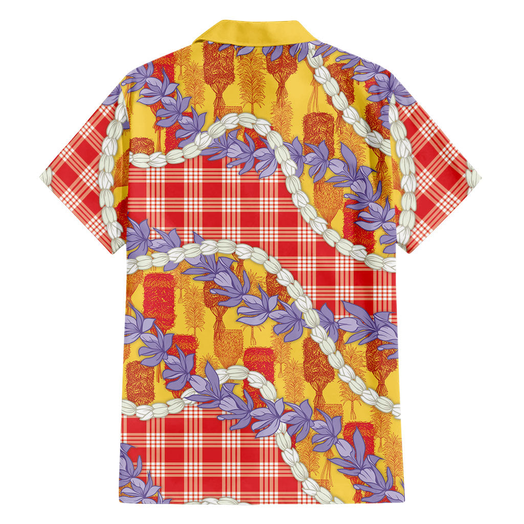 Hawaii Kahili Palaka Motifs Family Matching Off Shoulder Short Dress and Hawaiian Shirt Hawaiian Honohono Pikake Lei LT14 - Polynesian Pride