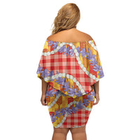 Hawaii Kahili Palaka Motifs Family Matching Off Shoulder Short Dress and Hawaiian Shirt Hawaiian Honohono Pikake Lei LT14 - Polynesian Pride