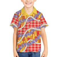 Hawaii Kahili Palaka Motifs Family Matching Puletasi and Hawaiian Shirt Hawaiian Honohono Pikake Lei LT14 Son's Shirt Red - Polynesian Pride
