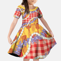 Hawaii Kahili Palaka Motifs Family Matching Short Sleeve Bodycon Dress and Hawaiian Shirt Hawaiian Honohono Pikake Lei LT14 Daughter's Dress Red - Polynesian Pride