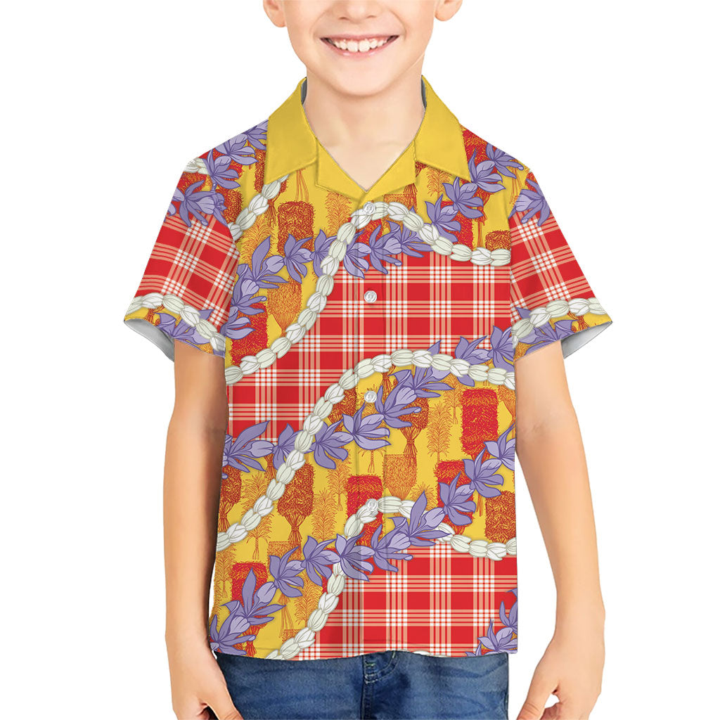 Hawaii Kahili Palaka Motifs Family Matching Summer Maxi Dress and Hawaiian Shirt Hawaiian Honohono Pikake Lei LT14 Son's Shirt Red - Polynesian Pride