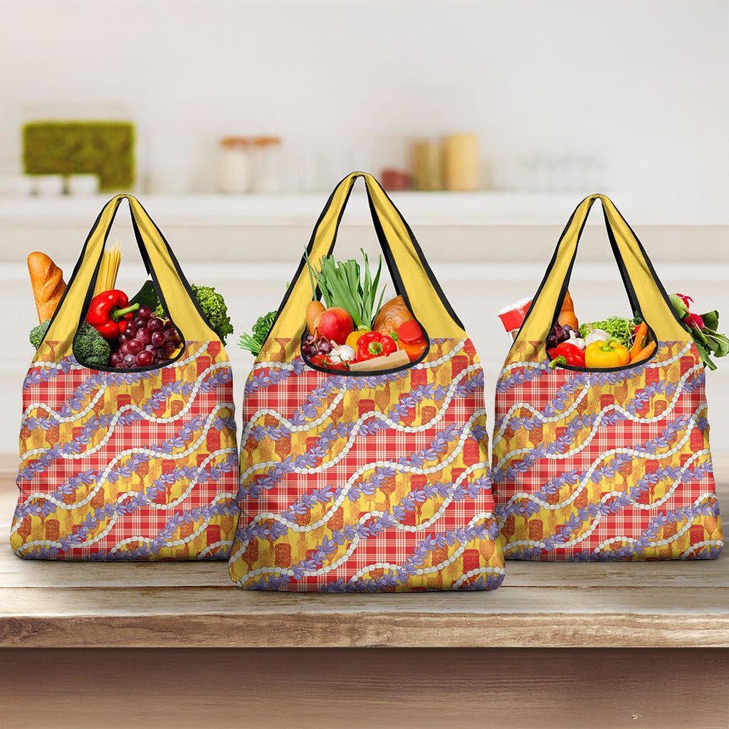Hawaii Kahili Palaka Motifs Grocery Bag Hawaiian Honohono Pikake Lei