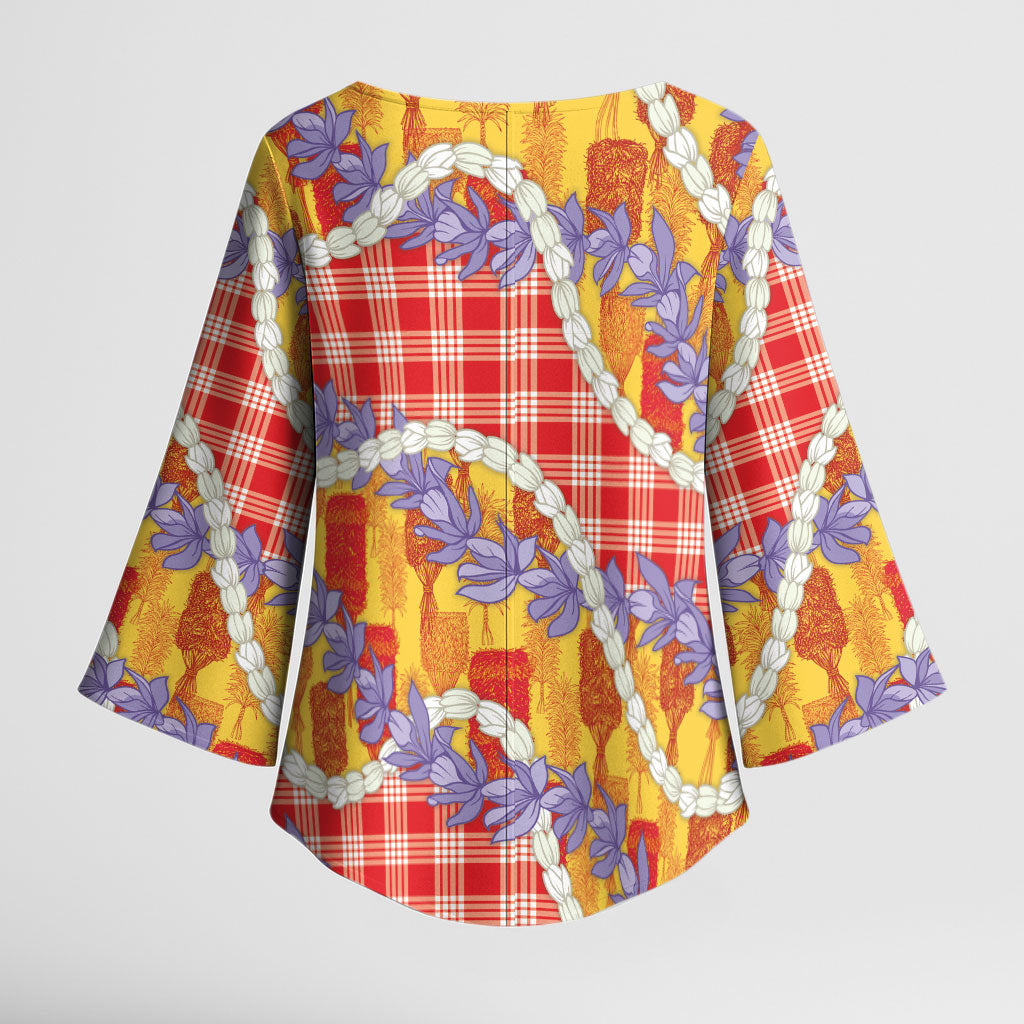 Hawaii Kahili Palaka Motifs Kimono Sleeve Blouse Hawaiian Honohono Pikake Lei LT14 - Polynesian Pride