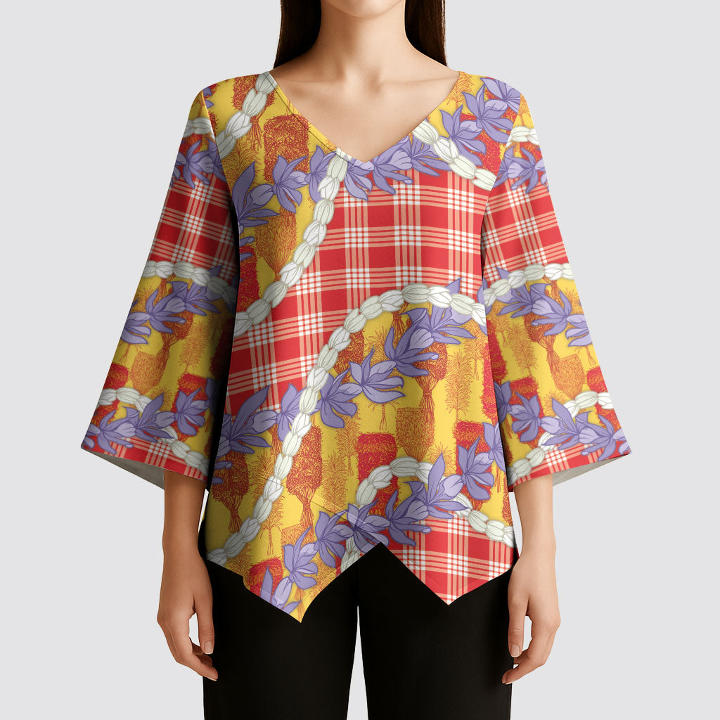 Hawaii Kahili Palaka Motifs Kimono Sleeve Blouse Hawaiian Honohono Pikake Lei LT14 - Polynesian Pride