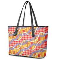 Hawaii Kahili Palaka Motifs Leather Tote Bag Hawaiian Honohono Pikake Lei