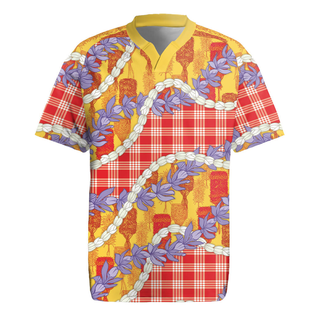 Hawaii Kahili Palaka Motifs Rugby Jersey Hawaiian Honohono Pikake Lei LT14 Red - Polynesian Pride