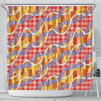 Hawaii Kahili Palaka Motifs Shower Curtain Hawaiian Honohono Pikake Lei