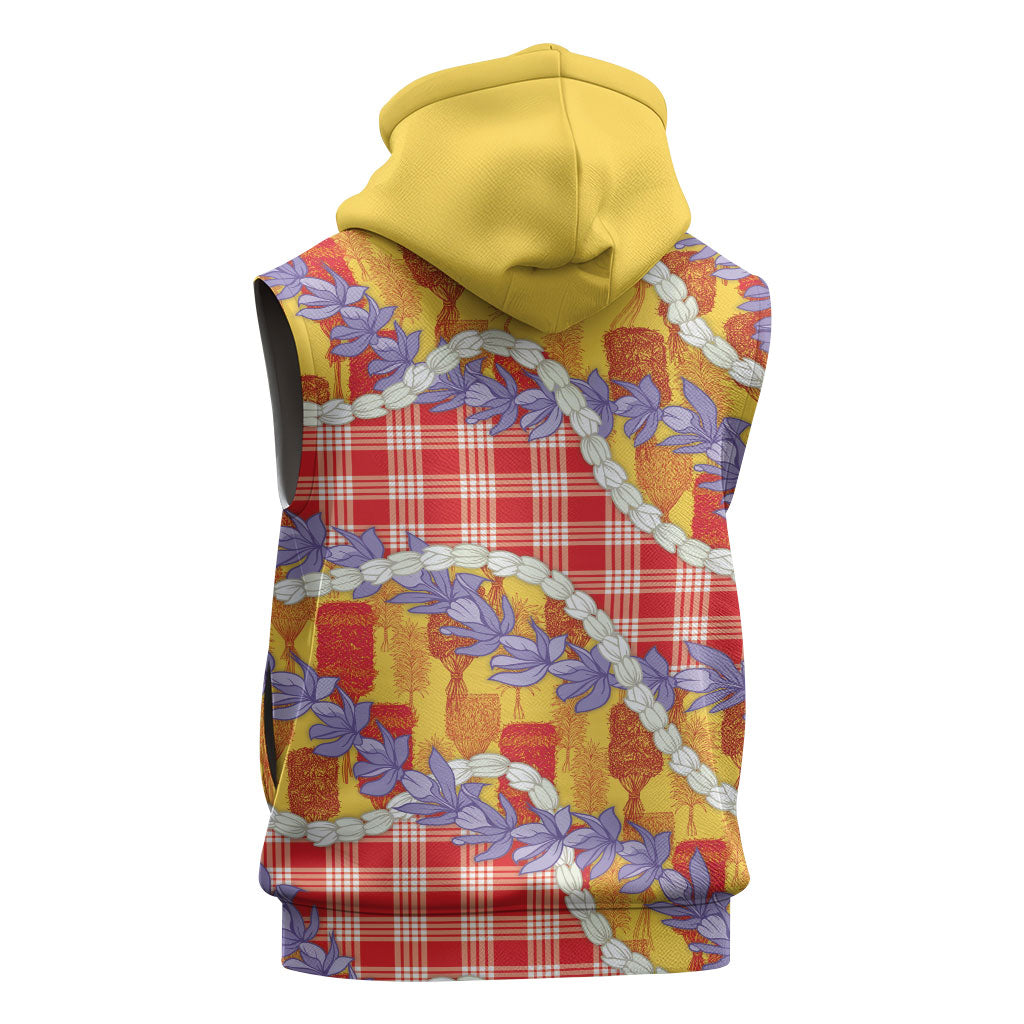 Hawaii Kahili Palaka Motifs Sleeveless Hoodie Hawaiian Honohono Pikake Lei