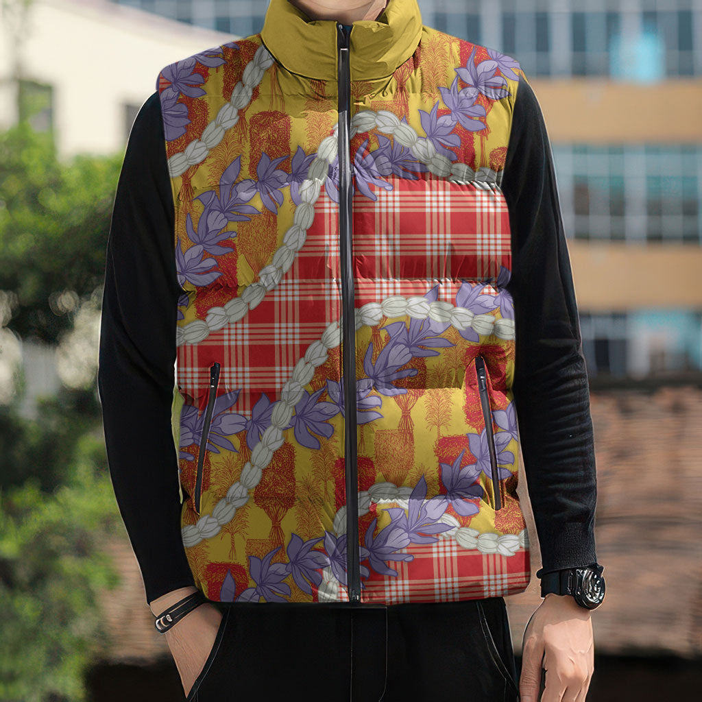 Hawaii Kahili Palaka Motifs Sleeveless Puffer Jacket Hawaiian Honohono Pikake Lei