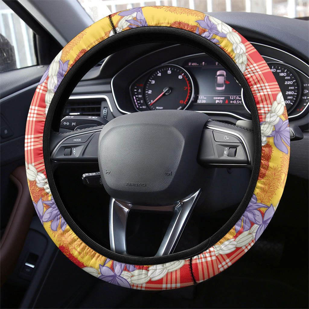 Hawaii Kahili Palaka Motifs Steering Wheel Cover Hawaiian Honohono Pikake Lei