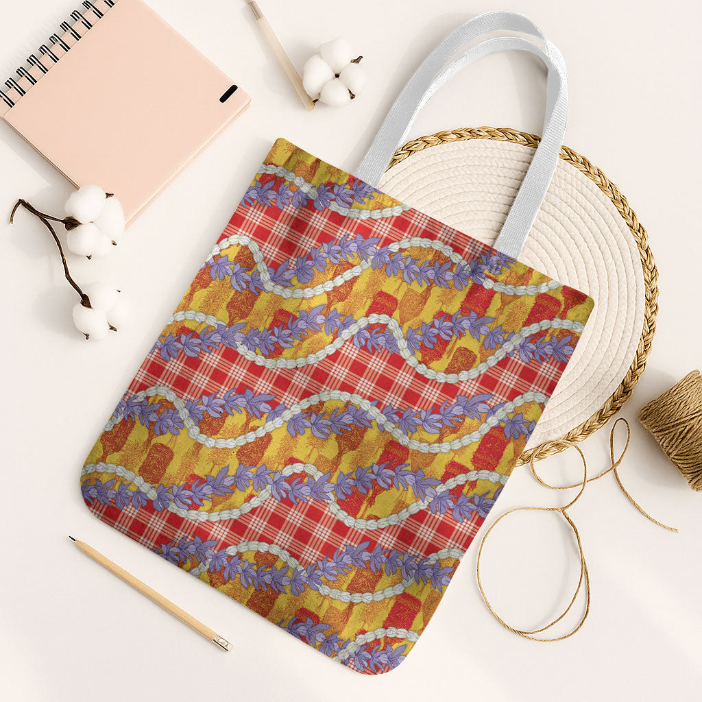 Hawaii Kahili Palaka Motifs Tote Bag Hawaiian Honohono Pikake Lei