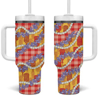 Hawaii Kahili Palaka Motifs Tumbler With Handle Hawaiian Honohono Pikake Lei