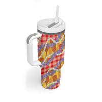 Hawaii Kahili Palaka Motifs Tumbler With Handle Hawaiian Honohono Pikake Lei