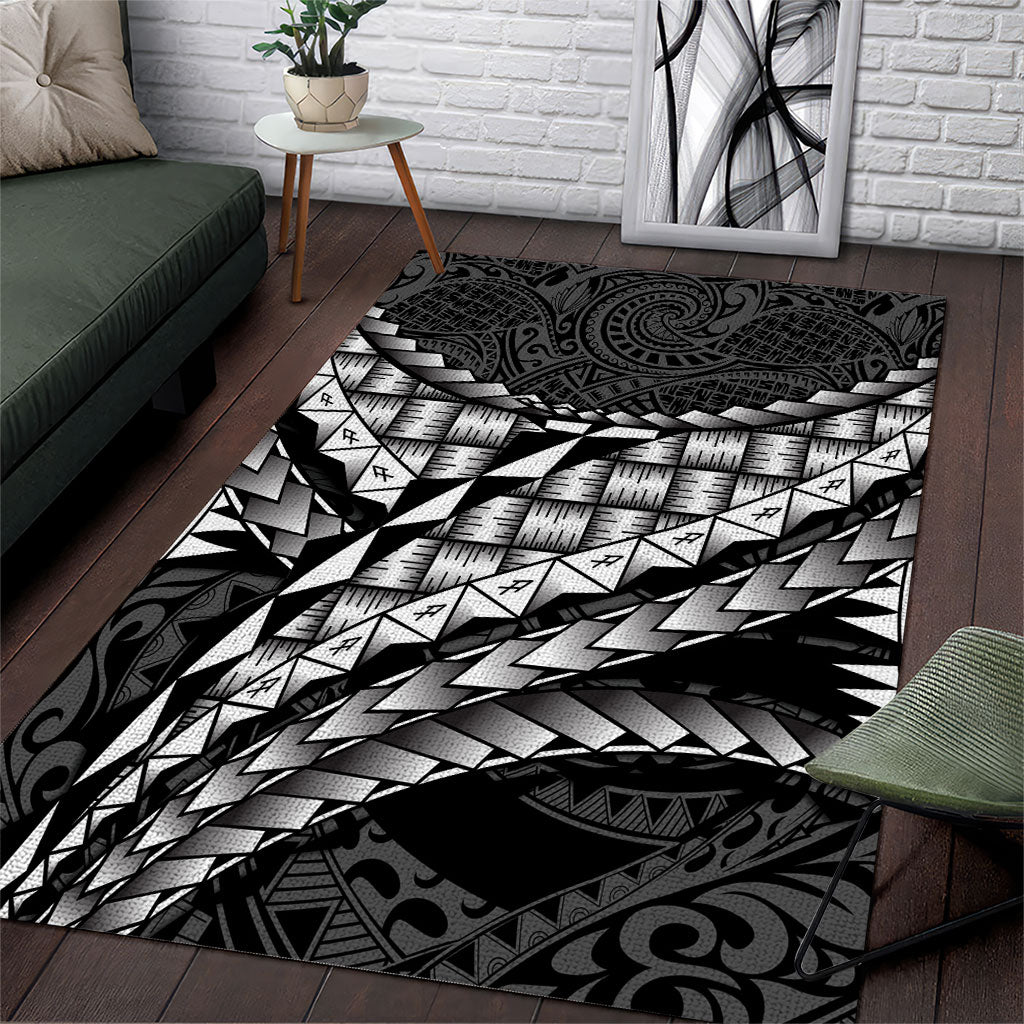 Hawaii Lauhala Tattoo Area Rug Hawaiian Hala Leaf Weaving LT14 Black - Polynesian Pride