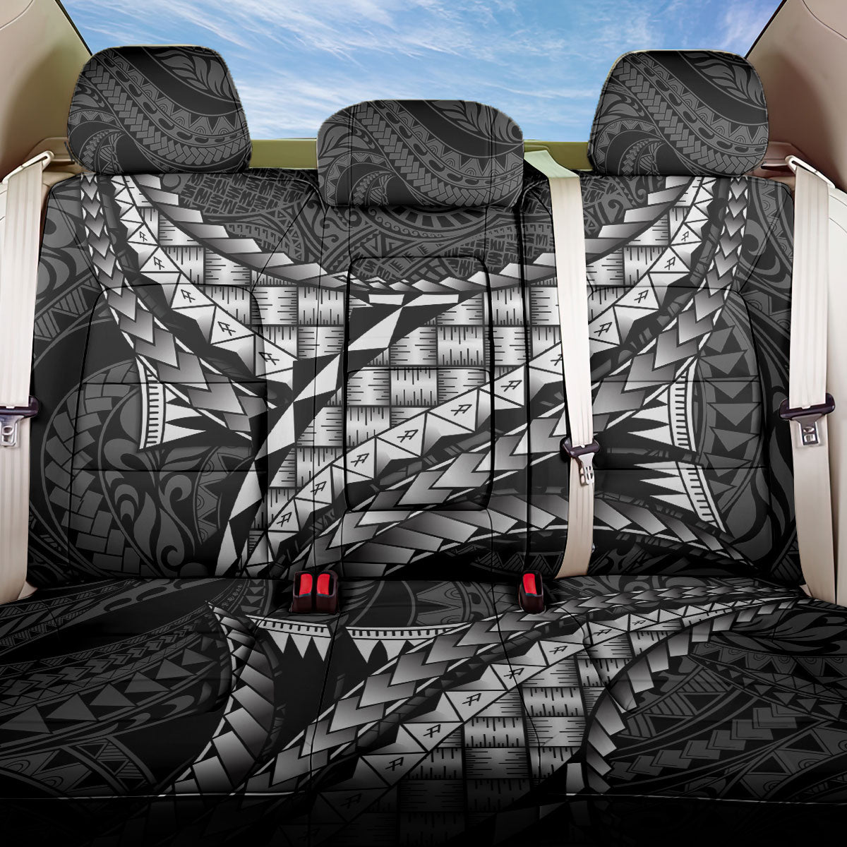 Hawaii Lauhala Tattoo Back Car Seat Cover Hawaiian Hala Leaf Weaving LT14 One Size Black - Polynesian Pride