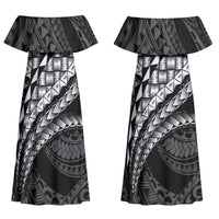 Hawaii Lauhala Tattoo Couples Matching Off Shoulder Maxi Dress and Long Sleeve Button Shirt Hawaiian Hala Leaf Weaving LT14 - Polynesian Pride