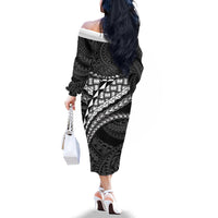 Hawaii Lauhala Tattoo Family Matching Off The Shoulder Long Sleeve Dress and Hawaiian Shirt Hawaiian Hala Leaf Weaving