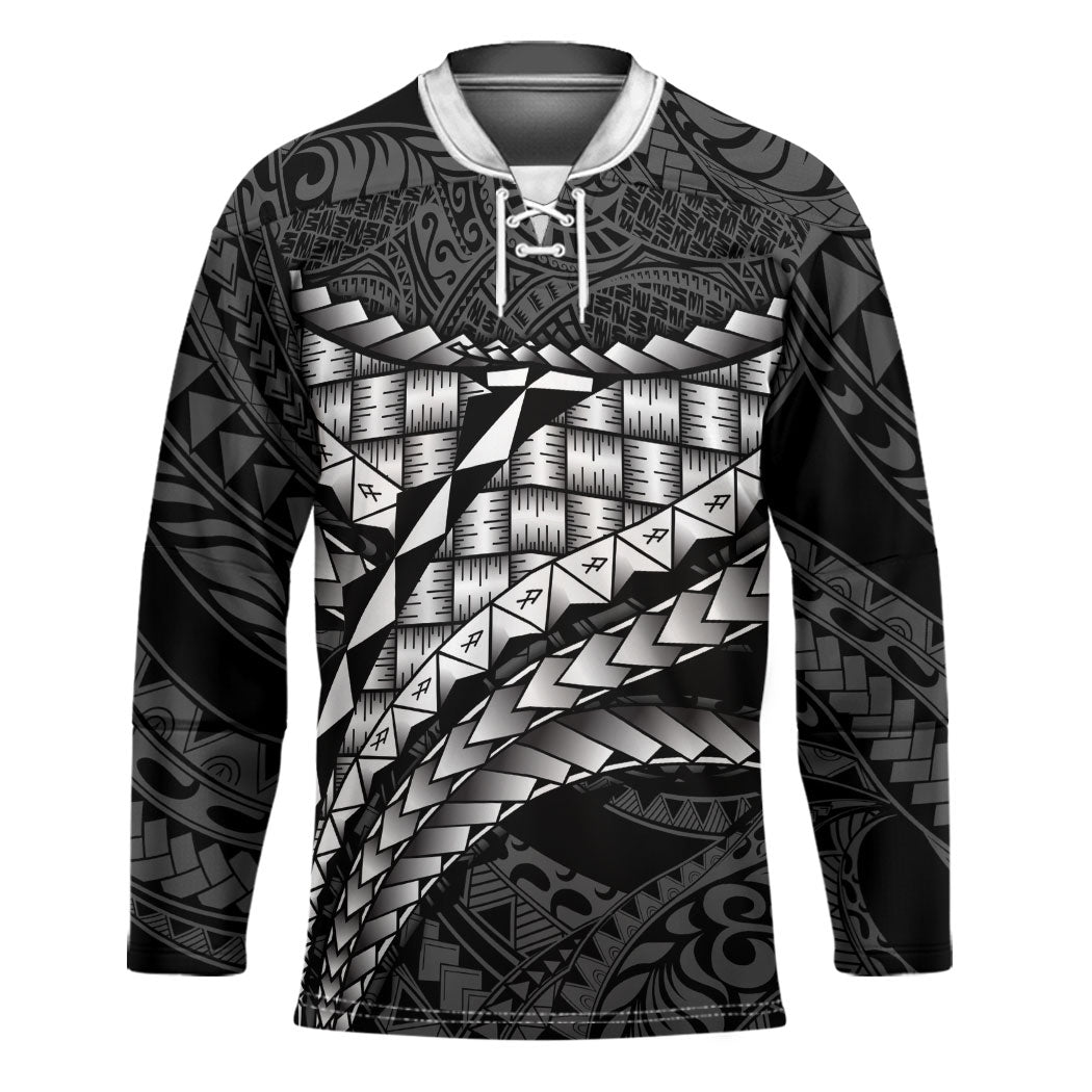 Hawaii Lauhala Tattoo Hockey Jersey Hawaiian Hala Leaf Weaving LT14 Unisex Black - Polynesian Pride