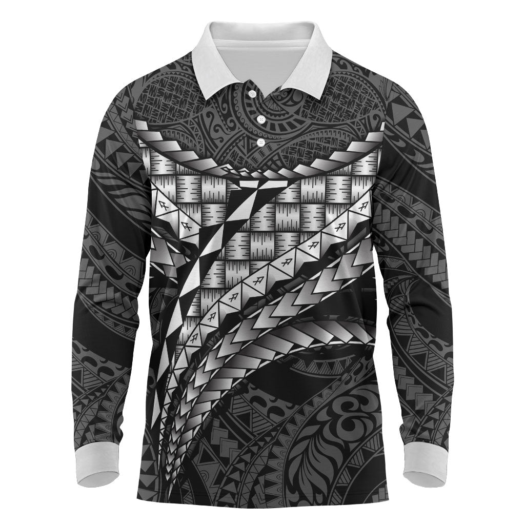 Hawaii Lauhala Tattoo Long Sleeve Polo Shirt Hawaiian Hala Leaf Weaving LT14 Black - Polynesian Pride